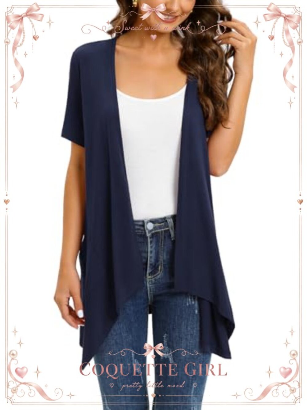 Open Front Short Sleeve Cardigan with Pocket High Low Hem Women Lightweight